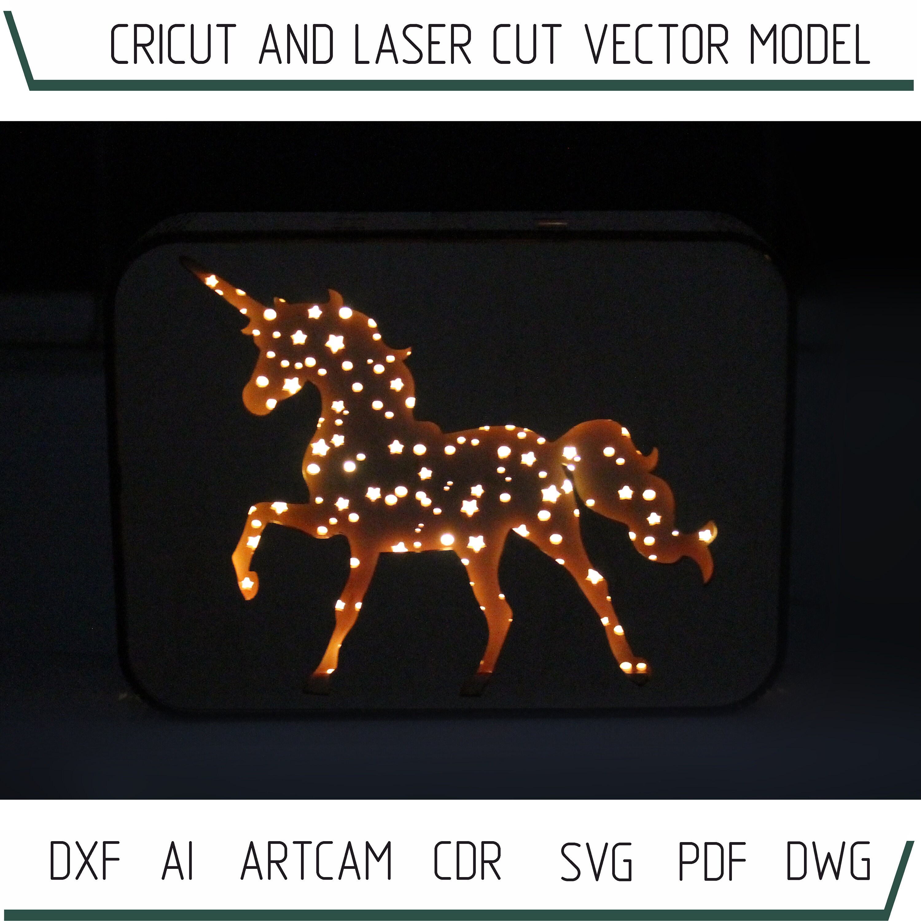 Download Dxf Files For Laser Light Box Unicorn Svg Files 3d Laser Etsy
