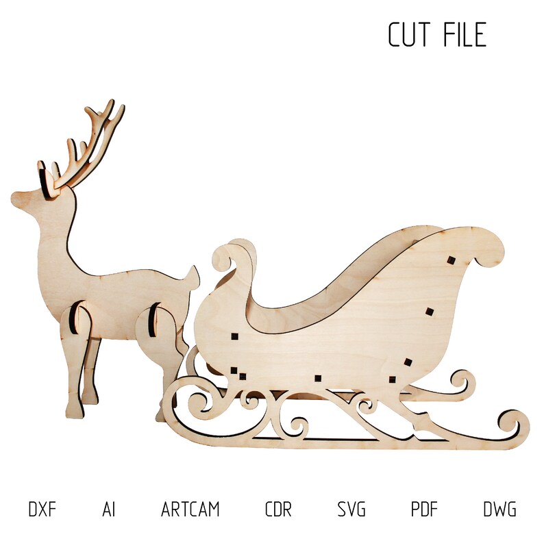 DXF Files for Big Sleigh and Christmas Reindeer Svg Files Etsy