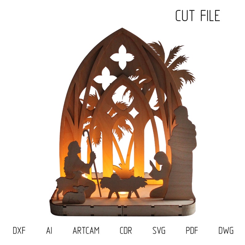 Nativity scene candle holder svg Files Cut Vector Etsy