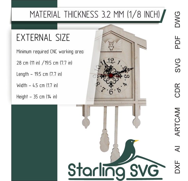 Modern Cuckoo clock laser template svg file 3D Etsy