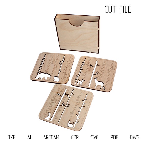 Download Dxf Files For Laser Cut Wood Coasters Set Of 6 And Box Etsy