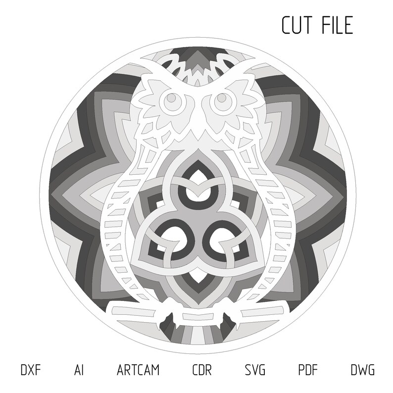 Download DXF Laser cut vector model multilayer mandala Owl cnc plan ...