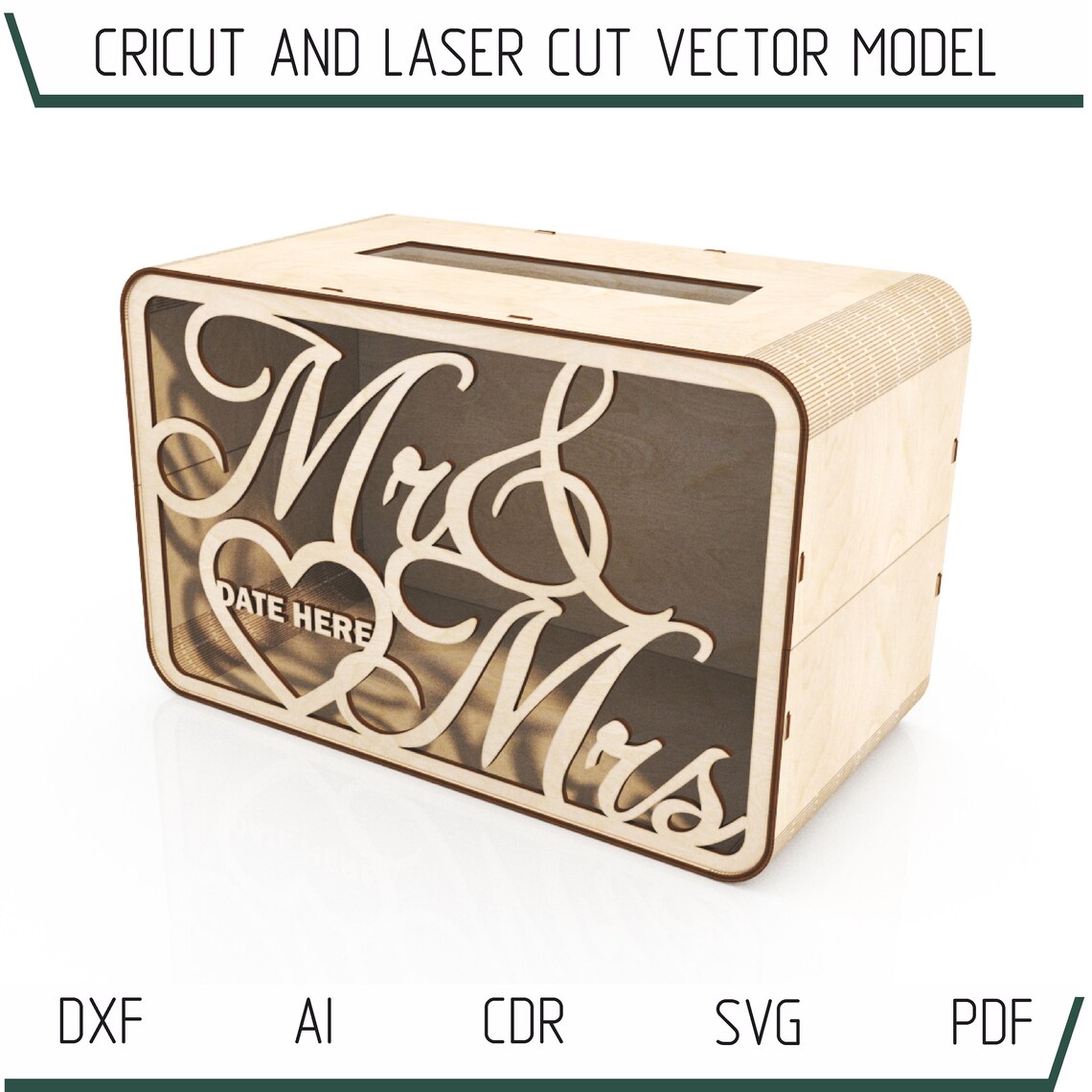 DXF SVG files for laser Wedding card box money box Vector Etsy