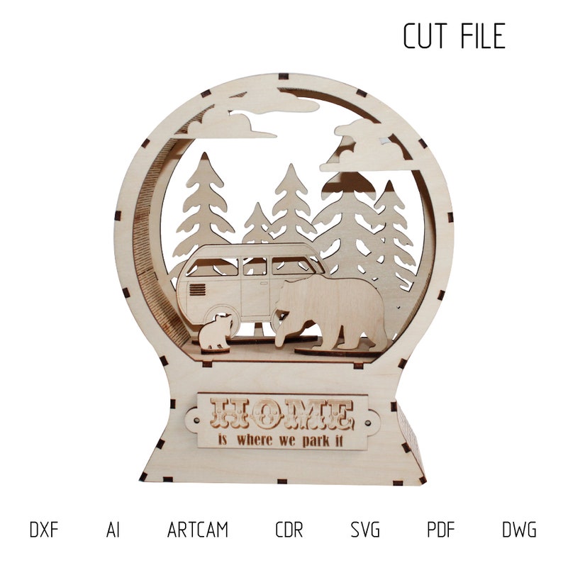 Download DXF files for laser Snow Globe with a camper van Laser cut ...