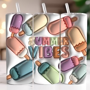 3D Summer Vibes Inflated Tumbler Wrap, inflated tumbler png 3D puffy bubble puff Tropical Summer Skinny 3d tumbler wrap Digital Downloads