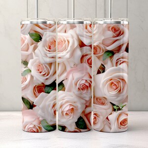 3d Pink Rose Flowers tumbler wrap 20 oz Skinny Tumbler Sublimation Design, Instant Digital Download PNG, Straight and Tapered Tumbler Wrap