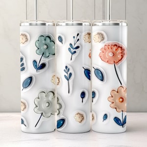 3d Inflated Floral Tumbler Wrap Png 3D Tumbler Sublimation Design Pastel 3d puffy tumbler bubble puff 20oz Design Skinny Digital Download