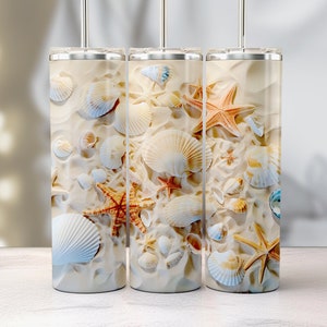 3D Seashells Beach 20 oz Skinny Tumbler Wrap PNG  Beach Tumbler Wrap png Seashell tumbler Wrap Instant Digital Download Sublimation Tumbler