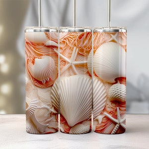 3d Seashells Tumbler Wrap 3d Beach 20oz Skinny Tumbler Sublimation Design, Tumbler Instant Digital Download 3D seashells wrap