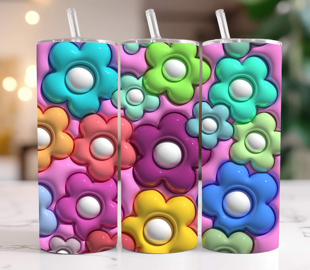 3D Bubble Inflate Flowers Puff Puffy Tumbler Png Daisies Tumbler Wrap ...
