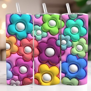 3D-Blase aufblasen Blumen puff puffy Becher Png Gänseblümchen Tumbler Wrap Design aufgeblasen 20 Unzen dünn Download Sublimation 3D Blumen Design