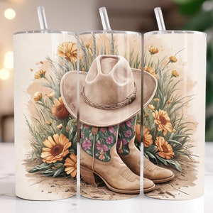 Wild flower Country Tumbler wrap Cowgirl Boots Tumbler Wrap PNG, Sublimation Digital Download, 20oz Skinny Tumbler Design, Instant PNG