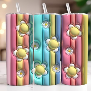 3D Inflated Daisies Bubble puff tumbler wrap inflated tumbler png 20oz Sublimation inflated floral Bubble Tumbler Design, 3D Flowers