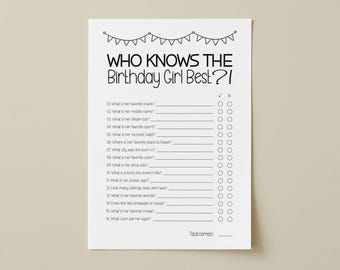 Who Knows the Birthday Girl Best, How Well Do You Know the Birthday Girl, Birthday Trivia Game, Bday Trivia Party Game, Bday Questionnaire