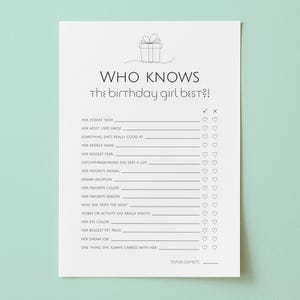 Who Knows the Birthday Girl Best, How Well Do You Know the Birthday Girl, Birthday Trivia Game, Bday Trivia Party Game, Bday Questionnaire