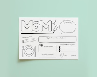 All About Mom Mother's Day Activity, My Favorite Things About Mom, Things I Love, Kid Questionnaire, Kid Survey, Mother's Day Printable
