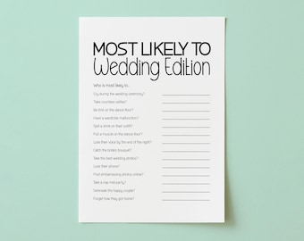 Most Likely To Wedding Themed Game, Bridal Shower Games, Who Is Most Likely, Bachelorette Party Ideas, Kitchen Tea Quiz Game, Wedding Trivia