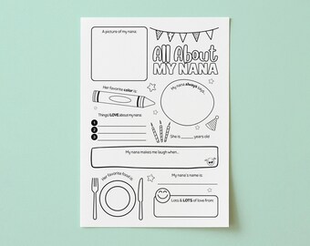 All About my Nana, All About My Nan, Kid Questionnaire, Grandparents Day Printable, Grandkids Survey, Questions About Nanny, Kid Survey