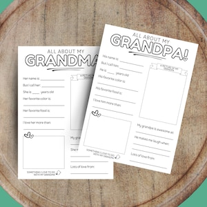 Manualidades imprimibles para el Día de los Abuelos, Regalos para los Abuelos, Cuestionario para los Nietos, Encuesta para Niños