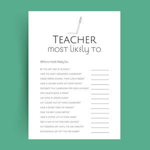 Teacher Team Building Games, Most Likely To Questionnaire, Teacher Quiz, Teacher Trivia, Adult Most Likely To Game, Team Building Activities