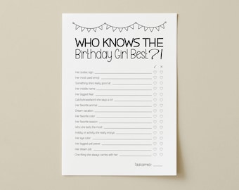Who Knows the Birthday Girl Best, How Well Do You Know the Birthday Girl, Birthday Trivia Game, Bday Trivia Party Game, Bday Questionnaire