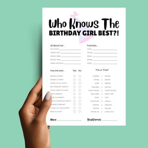 Who Knows the Birthday Girl Best, How Well Do You Know the Birthday Girl, Birthday Trivia Game, Bday Trivia Party Game, Bday Questionnaire