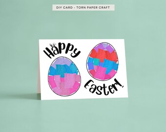 Homemade Easter Card, Easter Crafts, Easter Cut and Paste Activity, DIY Easter Cards, Coloring Card, Tissue Paper Craft
