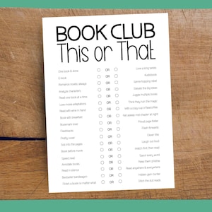 Book Club This or That . Activities for Book Club Meeting . Fun Party Games for Adults . Book Club Holiday Party Game