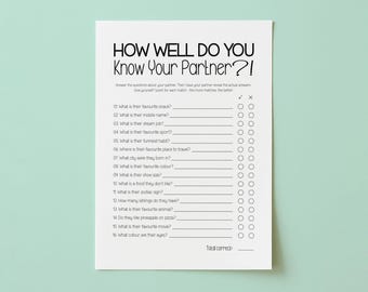 Quiz sur les relations amusantes, Jeux pour couples à imprimer, Jeux de la Saint-Valentin, Jeux avec rendez-vous amoureux, Jeux de soirées en couple, Jeu d'anniversaire de mariage
