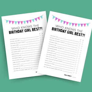 Who Knows the Birthday Girl Best, How Well Do You Know the Birthday Girl, Birthday Trivia Game, Bday Trivia Party Game, Bday Questionnaire