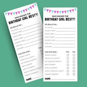 Who Knows the Birthday Girl Best, How Well Do You Know the Birthday Girl, Birthday Trivia Game, Bday Trivia Party Game, Bday Questionnaire
