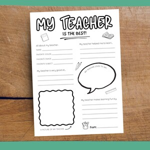 All About My Teacher, Teacher Appreciation Week, Teacher Appreciation Questionnaire, Best Teacher Ever, DIY Teacher Gift, End of School Gift