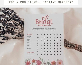 Bridal Shower Word Search Printable Word Search Bridal Shower Game ...