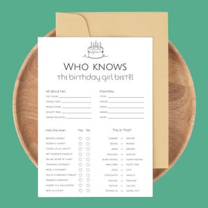 Who Knows the Birthday Girl Best, How Well Do You Know the Birthday Girl, Birthday Trivia Game, Bday Trivia Party Game, Bday Questionnaire