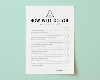 How Well Do You Know Your Team, Christmas Team Building Games, Coworker Activity, Office Party, Holiday Staff Party Quiz