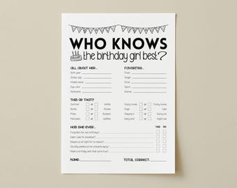 Who Knows the Birthday Girl Best, How Well Do You Know the Birthday Girl, Birthday Trivia Game, Bday Trivia Party Game, Bday Questionnaire