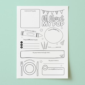 Alles über meinen Pop Fragebogen, Vatertags-Fragebogen zum ausdrucken, DIY Geschenk für Pop, Großeltern-Tageskarte, Enkelkinder-Umfrage, Mohngeschenk