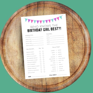 Who Knows the Birthday Girl Best, How Well Do You Know the Birthday Girl, Birthday Trivia Game, Bday Trivia Party Game, Bday Questionnaire
