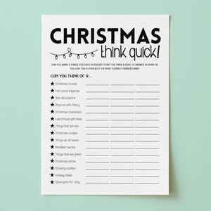 Christmas Think Quick, Christmas Office Party Game, Xmas Questionnaire, Friendsmas Fast Thinking Game, XmasTrivia Game, Family Game Night