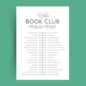 Book Club This or That . Activities for Book Club Meeting . Fun Party Games for Adults . Book Club Holiday Party Game