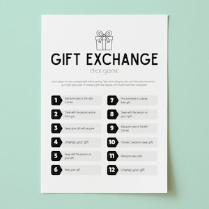 Gift Exchange Dice Game, Birthday Party Games, Gift Exchange Rules, Group Party Games, Christmas Game, Slumber Party Ideas, Work Party Idea