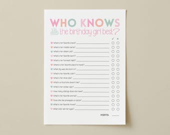 Who Knows the Birthday Girl Best, How Well Do You Know the Birthday Girl, Birthday Trivia Game, Bday Trivia Party Game, Bday Questionnaire