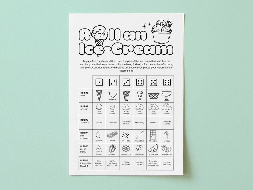 Roll an Ice Cream Dice Game . Slumber Party Games . Slumber Party Ideas ...
