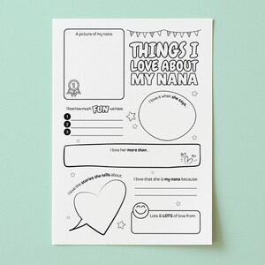 Things I Love About My Nana, All About Nana, Nana Gift, Kids Questionnaire, My Favorite Things, Grandkids Survey, Grandparents Day Gift