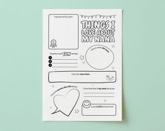 Cosas que me encantan de mi abuela, Todo sobre la abuela, Regalo para la abuela, Cuestionario para niños, Mis cosas favoritas, Encuesta para nietos, Regalo para el Día de los Abuelos