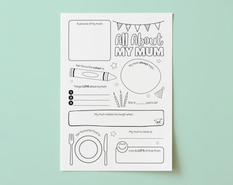 All About My Mum Activity Page, Printable Mother's Day Gift, All About My Mum Questions, Muther's Day Activity, My Favorite Things About Mum