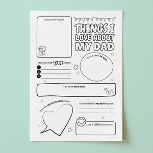 Things I Love About My Dad, Favorite Things, My Favorite Things About Dad, Kid Questionnaire, Survey for Kids, Father's Day Printable