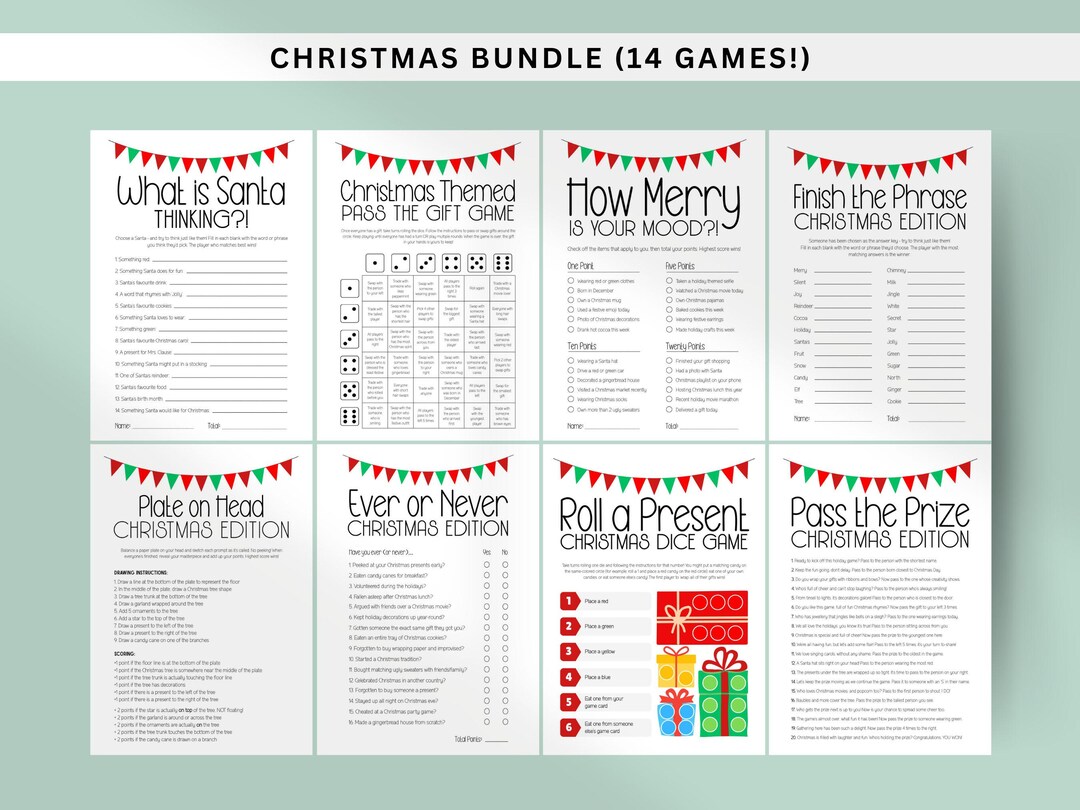 Christmas Game Bundle, Printable Christmas Games for Kids and Adults ...