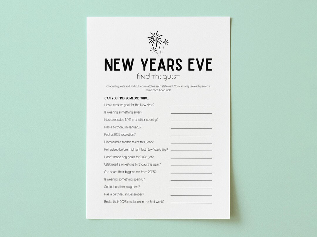 New Year's Eve Find the Guest, Ice Breaker Game, NYE Find the Guest ...