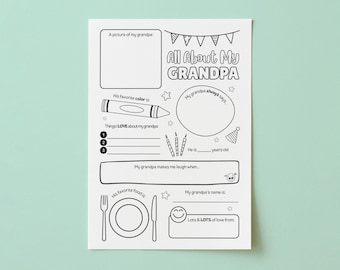 Cuestionario "Todo sobre el abuelo", Cuestionario imprimible para el Día del Padre, Regalo DIY para el abuelo, Tarjeta para el Día de los Abuelos, Encuesta para nietos